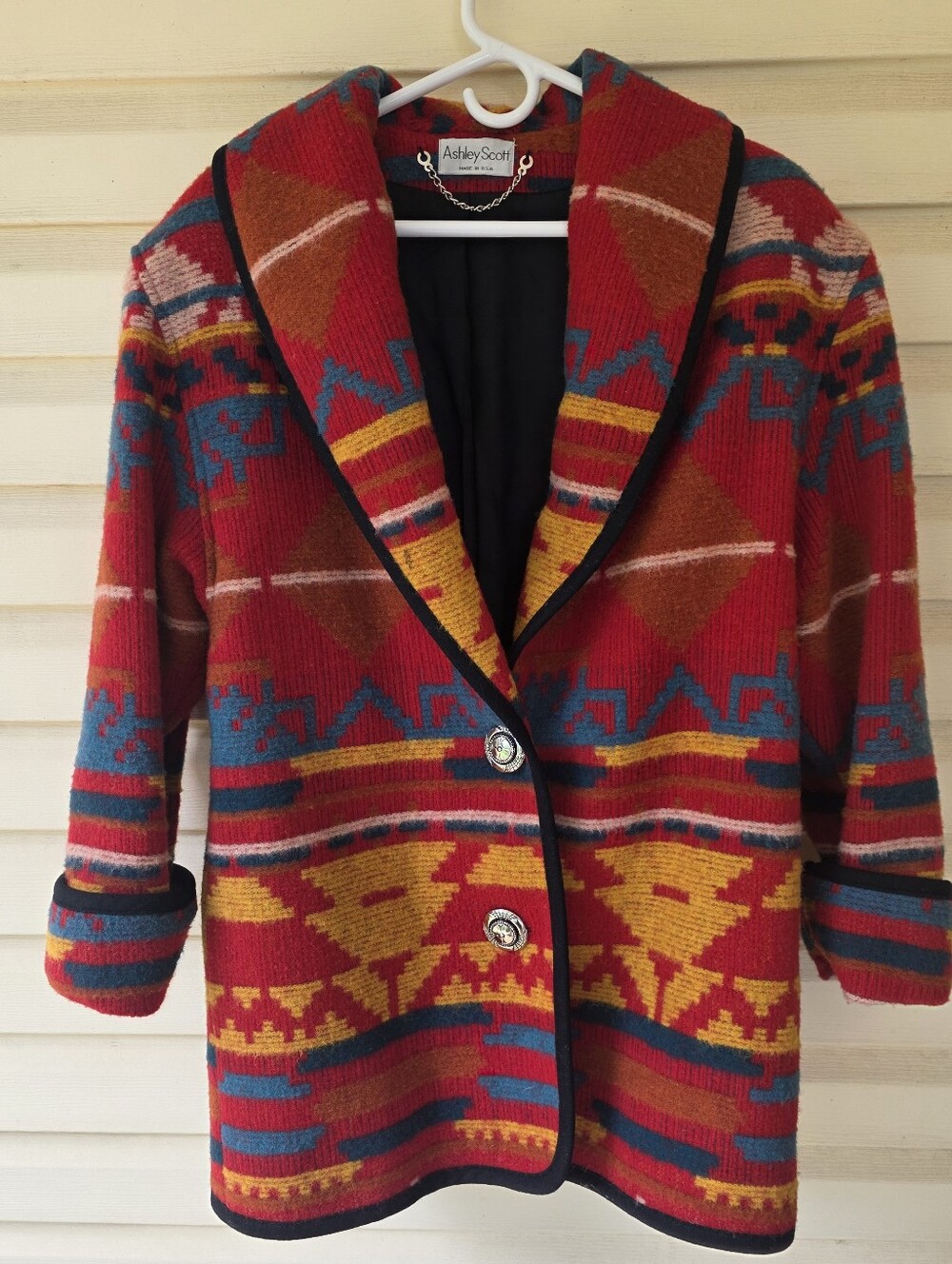 VTG ASHLEY SCOTT Wool Blazer Coat Western Aztec Large